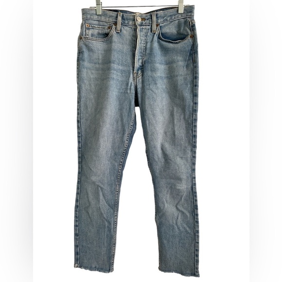 RE/DONE High Rise Raw Hem Ankle Crop Button Fly Jeans in Super Light Wash - 29 - Picture 1 of 11